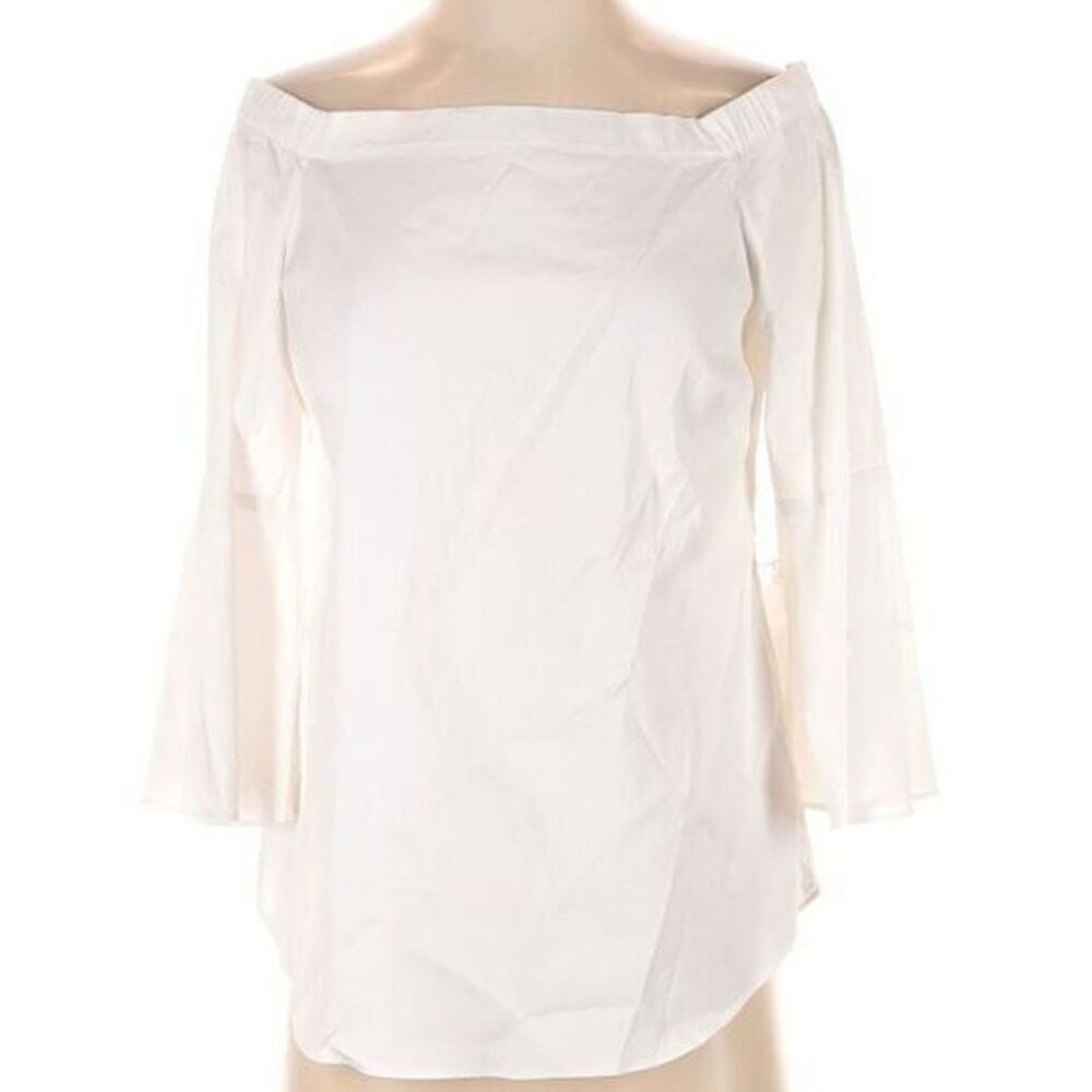 White House Black Market Womens Off-Shoulder Bell Sleeve White Blouse Size S